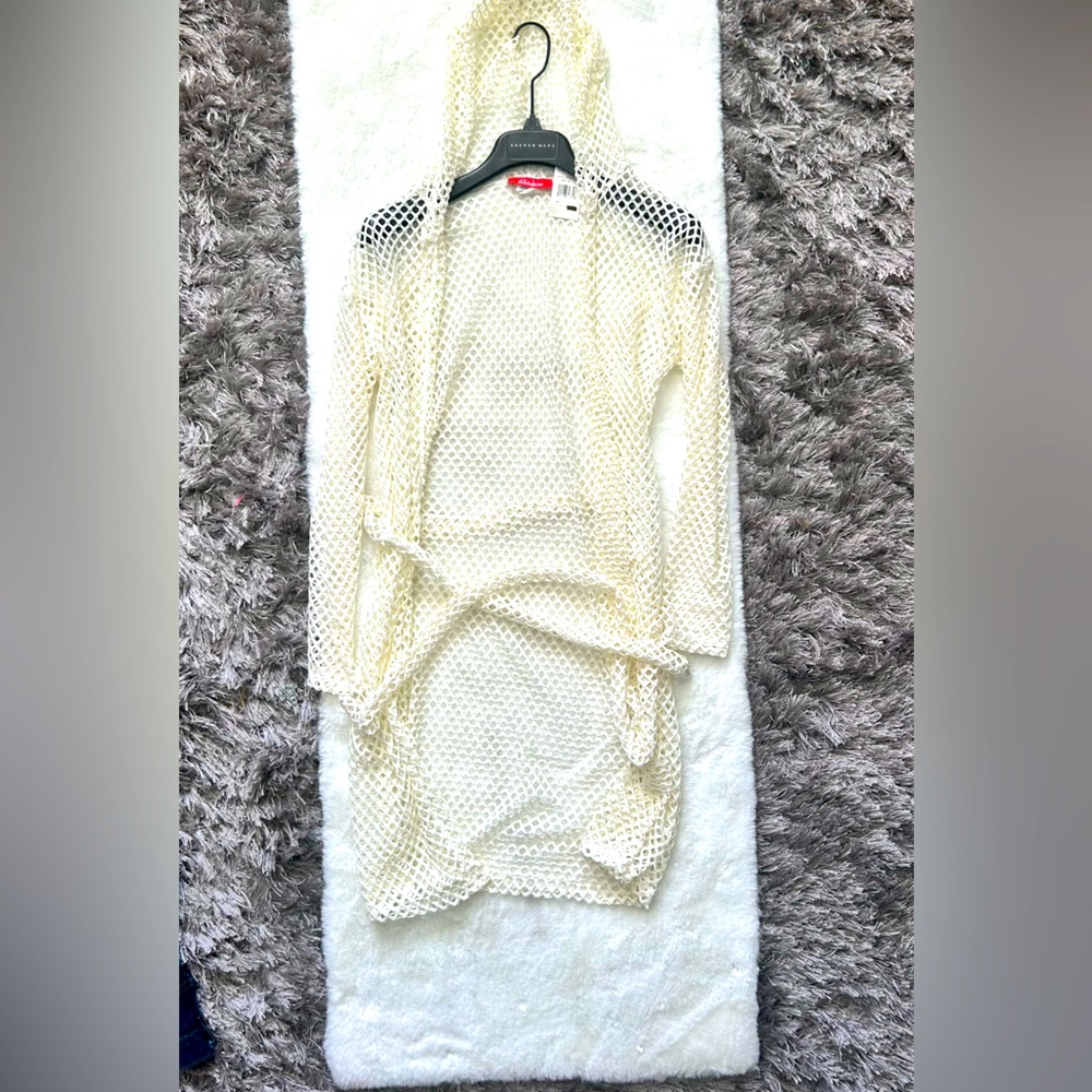 Open-Knit Cream Swim Coverup